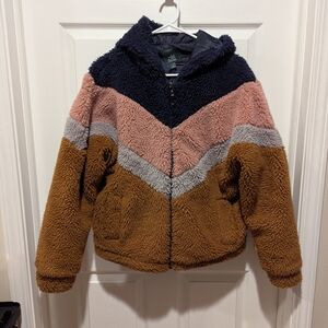 Wild Fable Size Medium Faux Fur Color Block Sherpa Jacket With Hood